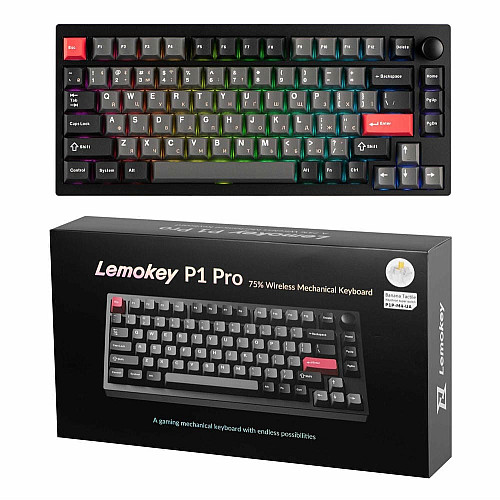 Клавиатура механическая Lemokey P1 Pro 84Key, Keychron Super Banana, WL/BT/USB-A, QMK/VIA, Hot-Swap, EN/UKR, RGB, Knob, Carbon Black