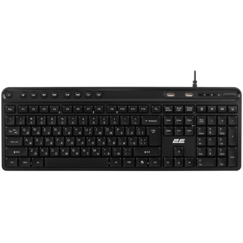 Клавіатура мембранна 2E KS1100 104key, 2xUSB HUB, USB-A, EN/UK, чорний