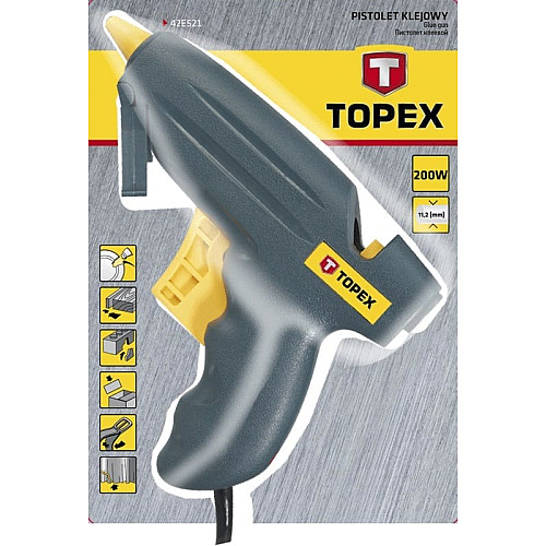Пістолет клейовий TOPEX 20/200Вт стрижні 11мм 0.3кг подача 12г/хв