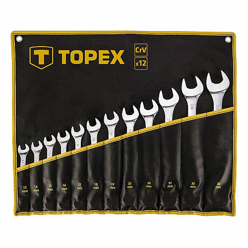 Ключи гаечные TOPEX, комбинированные, 13-32мм, CrV, чехол-скручивание, набор 12шт.