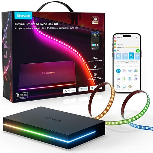 Набір адаптивного підсвічування Govee H8604 Govee AI Sync Box Kit 2 TV BackLight 55-65', RGBWIC, WI-FI/Bluetooth, чорний