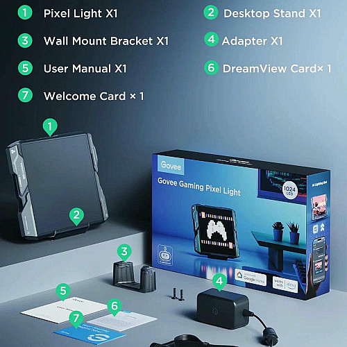 Піксельний екран Govee H8630 LED Gaming Pixel Light 32x32 Pixels, RGBIC, WI-FI/Bluetooth, сірий