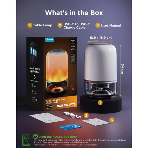 Настільний світильник розумний Govee Table Lamp 2 Pro x Sound by JBL, RGBICWW, WI-FI/Bluetooth, білий