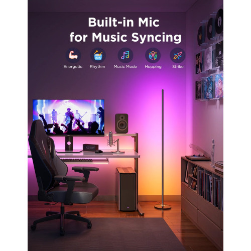 Торшер розумний Govee H8076 Govee Floor Lamp lite, 1000Lm, RGBWW+RGBIC+WW, WI-FI/Bluetooth, чорний