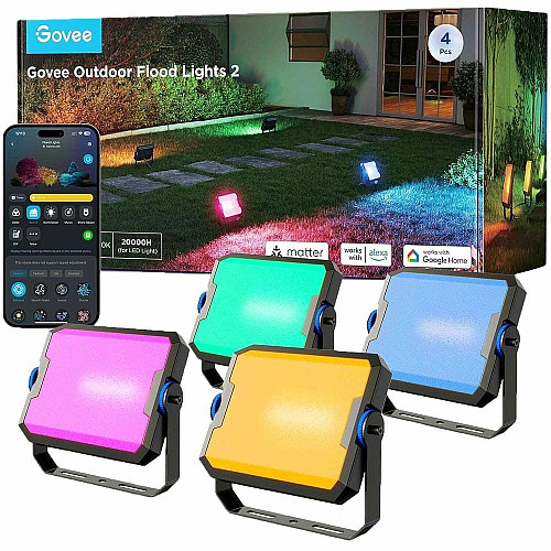 Набор настенных светильников Govee H8057 Outdoor FLood Lights, 4шт, RGBICWW, WI-FI/Bluetooth, черный