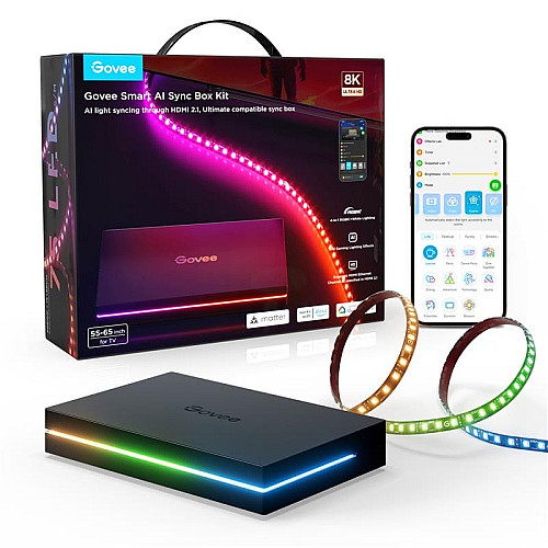 Набір адаптивного підсвічування Govee H8604 Govee AI Sync Box Kit 2 TV BackLight 55-65', RGBWIC, WI-FI/Bluetooth, чорний