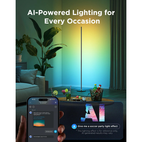Торшер розумний Govee H8076 Govee Floor Lamp lite, 1000Lm, RGBWW+RGBIC+WW, WI-FI/Bluetooth, чорний