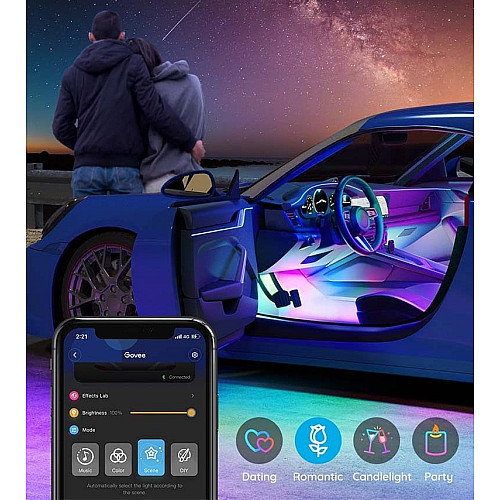 Набор разумной подсветки для автомобиля Govee H7090 Interior Car Lights, RGBIC, Bluetooth, черный