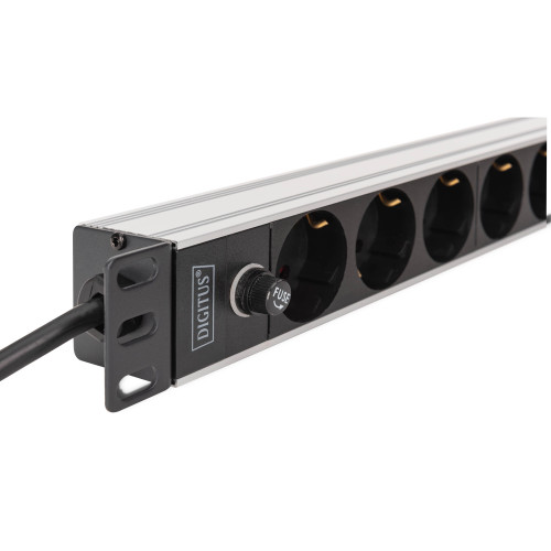 Пристрій розподілу електроживлення DIGITUS 1U, 8xSchuko, 10A, 250V, запобіжник, вилка C14