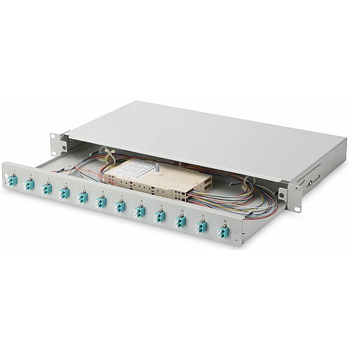 Оптична панель DIGITUS 19' 1U, 12xLC duplex, incl, Splice Cass, OM3 Color Pigtails, Adapter