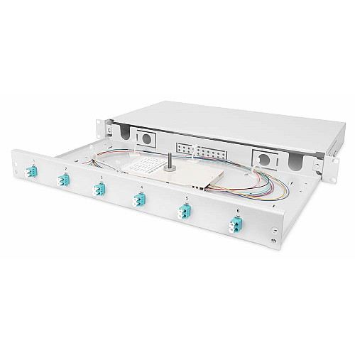Оптична панель DIGITUS 19' 1U, 6xLC duplex, incl, Splice Cass, OM3 Color Pigtails, Adapter