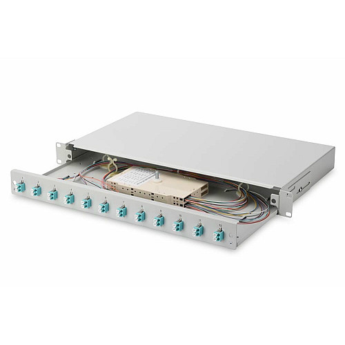 Оптична панель DIGITUS 19' 1U, 12xLC duplex, incl, Splice Cass, OM3 Color Pigtails, Adapter