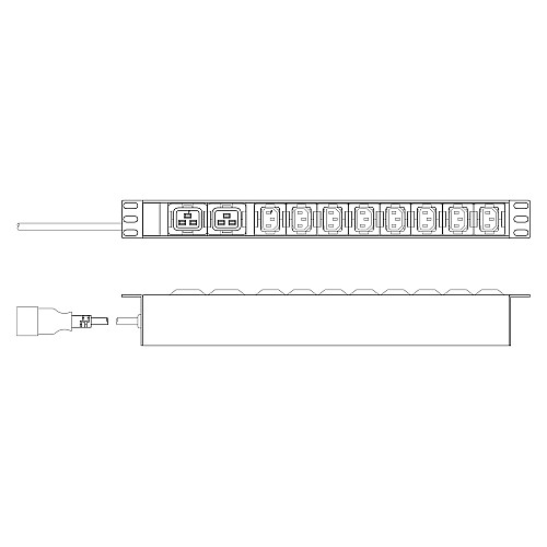 Пристрій розподілу електроживлення DIGITUS 1U, 8xC13, 2xC19, 16A, 250V, вилка C20
