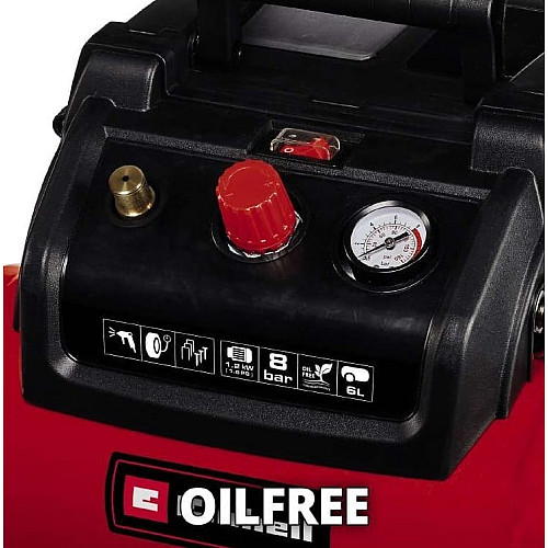Компрессор воздушный Einhell TC-AC 190/6/8 OF безмасляный, 1200Вт, 6л, 190л/мин, 8бар, 8.9кг