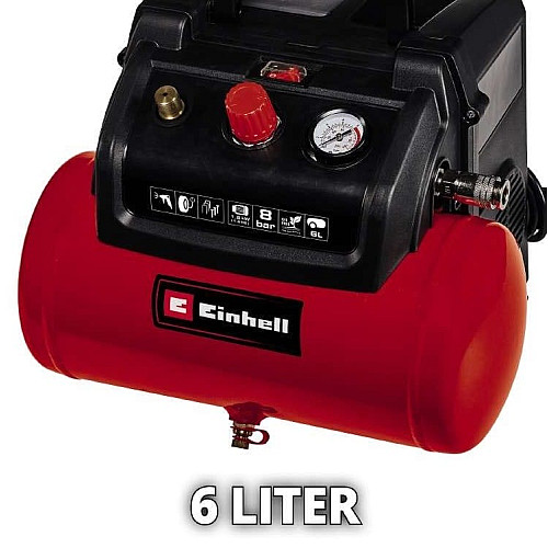 Компрессор воздушный Einhell TC-AC 190/6/8 OF безмасляный, 1200Вт, 6л, 190л/мин, 8бар, 8.9кг