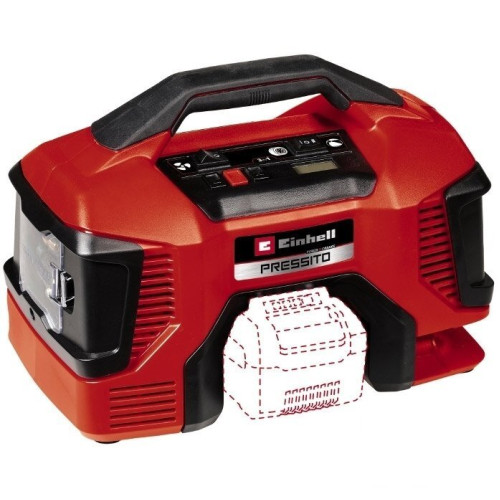 Компресор повітряний Einhell PRESSITO 18/21, акумуляторний 18В PXC, до 14л/хв, 10.5бар, вис. і низьк. тиск, 2.06кг без АКБ та ЗП