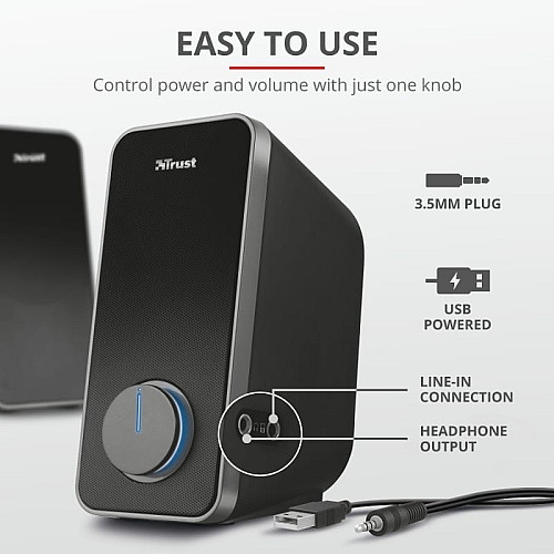 Акустическая система Trust Arys 2.0, 14Вт, USB/AUX, черный