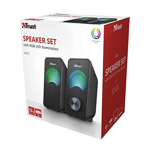 Акустична система Trust Arys 2.0, 14Вт, USB/AUX, RGB, чорний