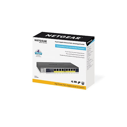 Комутатор NETGEAR GS108PP 8xGE PoE, 123Вт, Некерований