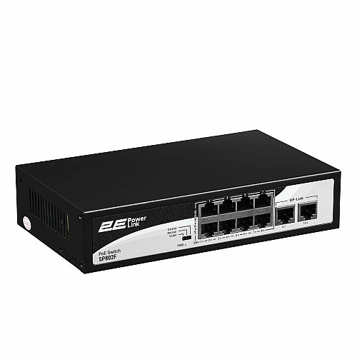 Комутатор 2E PowerLink SP802F 10xFE (8xPoE, 2xUplink), 96Вт, Некерований