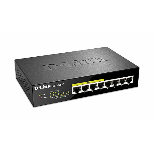 Комутатор D-Link DGS-1008P, 8xGE (4xGE PoE, 4xGE), 68W