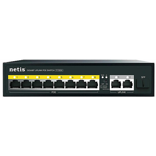 Коммутатор Netis P110GH 8xFE PoE, 3xGE (2xUplink, 1xSFP), 120Вт, Неуправляемый