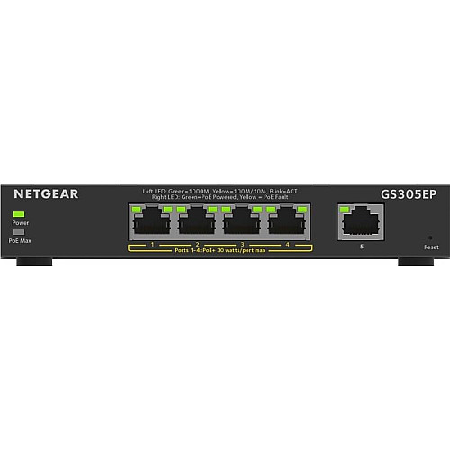 Коммутатор NETGEAR GS305EP 5xGE (4xPoE), 63Вт, WebSmart
