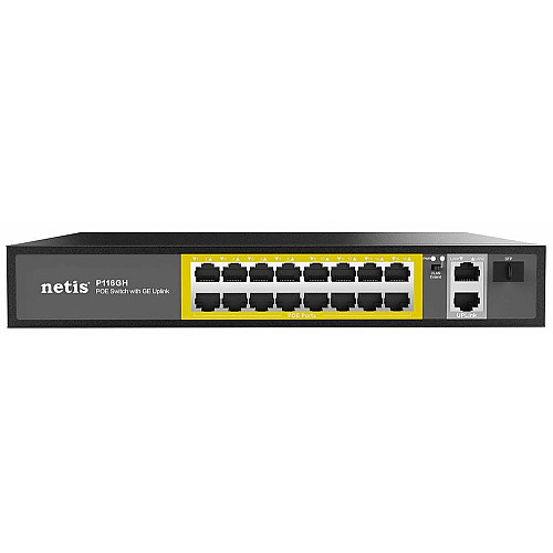 Коммутатор Netis P116GH 16xFE PoE, 3xGE (2xUplink, 1xSFP), 240Вт, Неуправляемый
