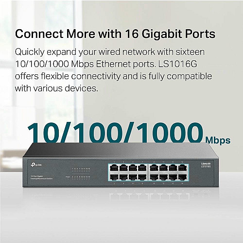 Комутатор TP-LINK LS1016G 16xGE, Некерований