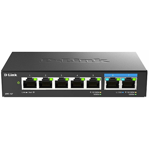 Комутатор D-Link DMS-107/E 2x2.5GE, 5xGE, Некерований