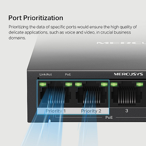 Комутатор MERCUSYS MS105GP 5xGE (4xPoE), 65Вт, Некерований