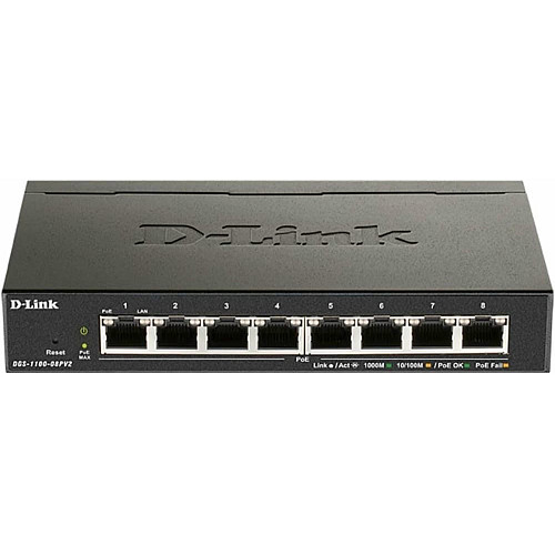 Коммутатор D-Link DGS-1100-08PV2 8xGE PoE 64Вт, EasySmart