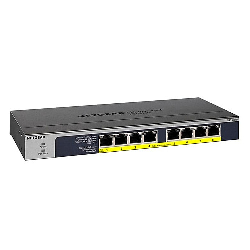 Комутатор NETGEAR GS108PP 8xGE PoE, 123Вт, Некерований