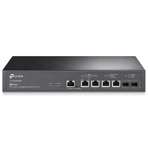 Коммутатор TP-LINK TL-SX3206HPP 4x10GE(4xPoE+), 2xSFP+, 200Вт, Управляемый L2