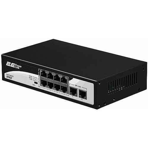 Комутатор 2E PowerLink SP802F 10xFE (8xPoE, 2xUplink), 96Вт, Некерований