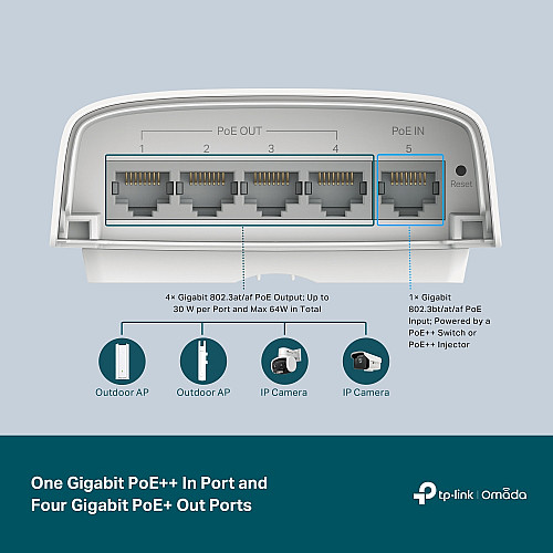 Комутатор TP-LINK SG2005P-PD  4xGE (4xPoE), 64W, 1xGE uplink (1xPoe), WebSmart, outdoor