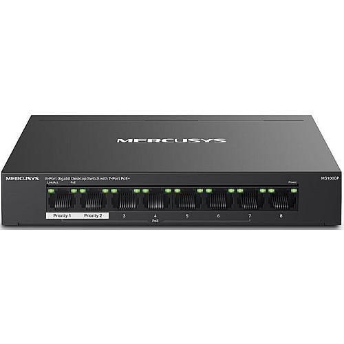 Комутатор MERCUSYS MS108GP 8xGE (7xPoE), 65Вт, Некерований