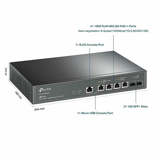 Коммутатор TP-LINK TL-SX3206HPP 4x10GE(4xPoE+), 2xSFP+, 200Вт, Управляемый L2