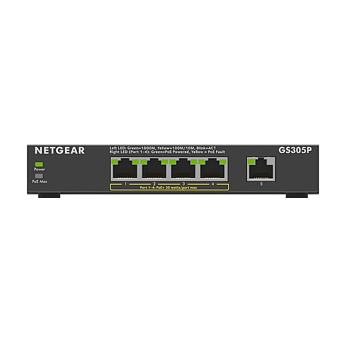 Коммутатор NETGEAR GS305P 5xGE (4xPoE), 63Вт, Неуправляемый