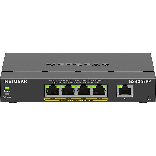 Коммутатор NETGEAR GS305EPP 5xGE (4xPoE), 120Вт, WebSmart