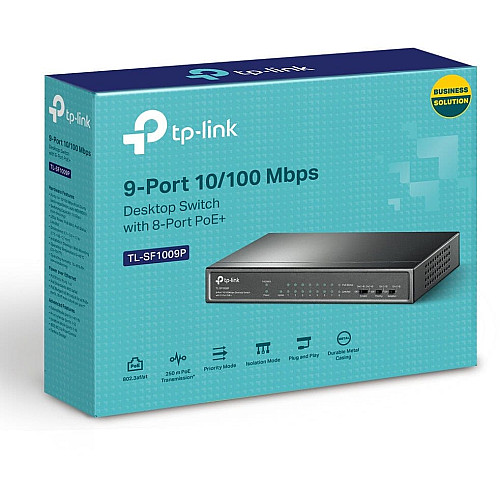 Коммутатор TP-LINK TL-SF1009P 9x1FE (8xPoE), 65Вт, Неуправляемый