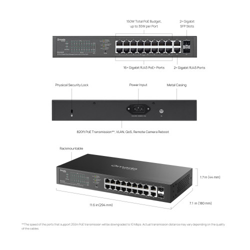 Комутатор TP-LINK ES220GP  18xGE (16xPoE), 250W, 2xSFP, WebSmart