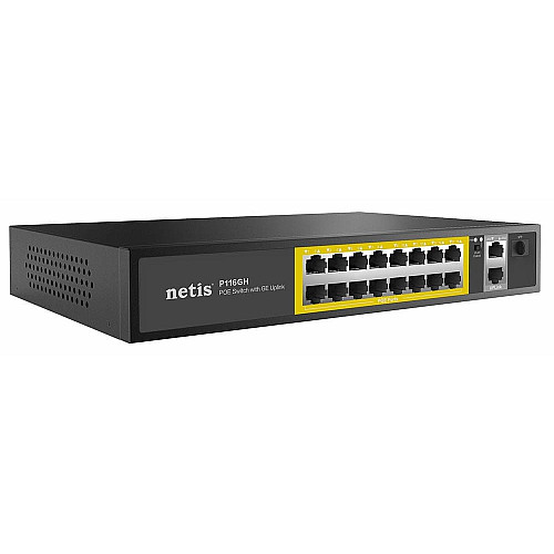 Коммутатор Netis P116GH 16xFE PoE, 3xGE (2xUplink, 1xSFP), 240Вт, Неуправляемый