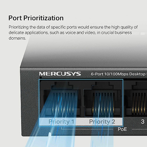 Комутатор MERCUSYS MS106LP 6xFE (4xPoE), 40Вт, Некерований