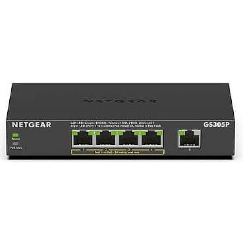 Коммутатор NETGEAR GS305P 5xGE (4xPoE), 63Вт, Неуправляемый