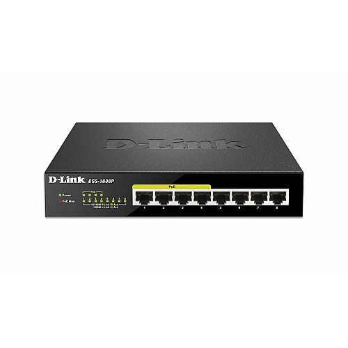 Комутатор D-Link DGS-1008P, 8xGE (4xGE PoE, 4xGE), 68W