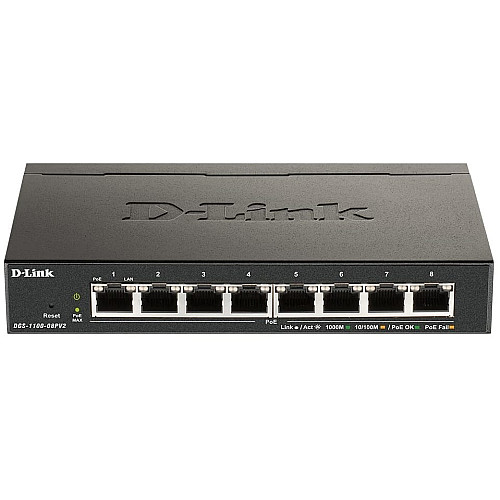 Коммутатор D-Link DGS-1100-08PV2 8xGE PoE 64Вт, EasySmart