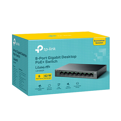 Комутатор TP-LINK  LS108GP  8xGE (8xPoE), 62 Вт