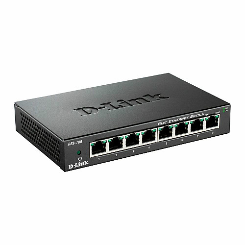 Комутатор D-Link DES-108 8xFE, Некерований, Метал