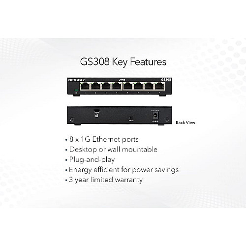 Комутатор NETGEAR GS308 8xGE, Некерований